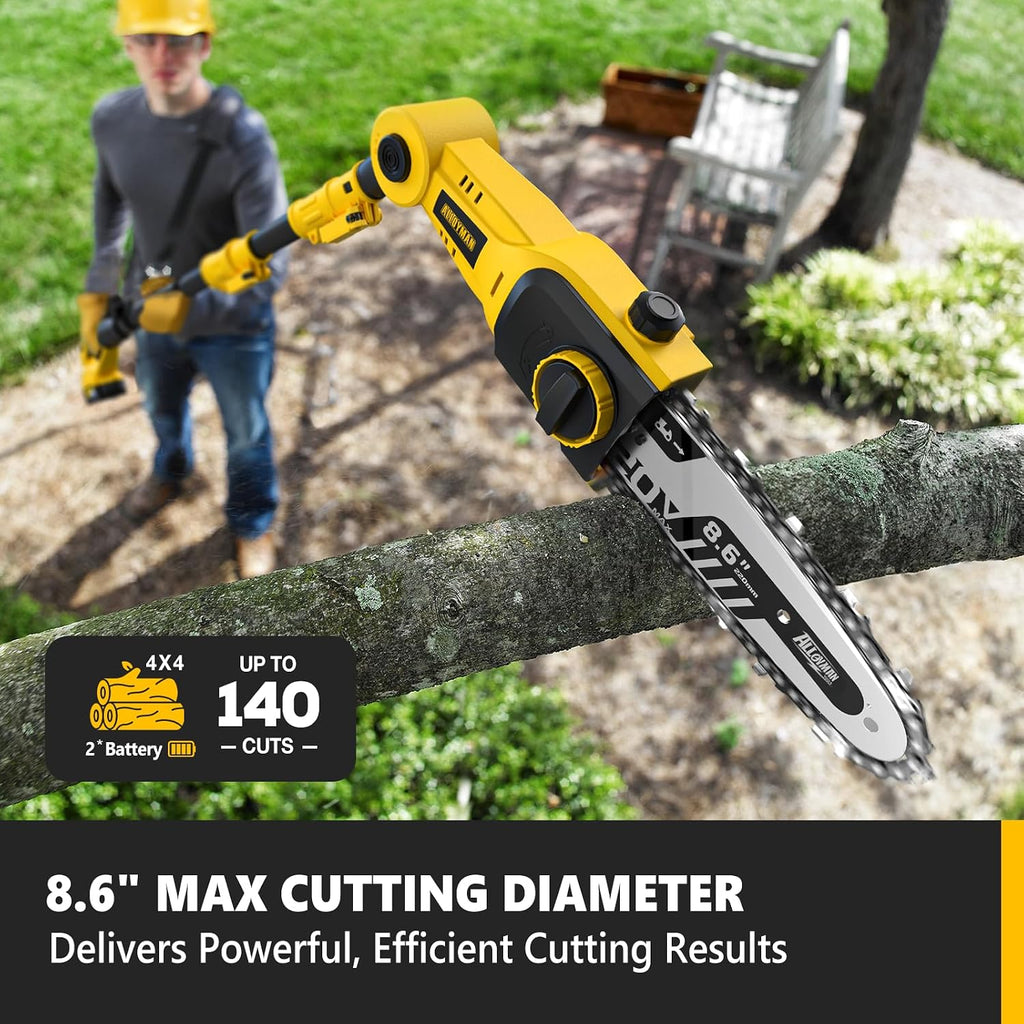 Alloyman 2-in-1 Telescopic Cordless Pole Hedge Trimmer 16-Inch and Pole Saw 8.6-Inch,with 2 Packs 4.0Ah Batteries & Charger,for Tree Trimming and Shrubs Pruning