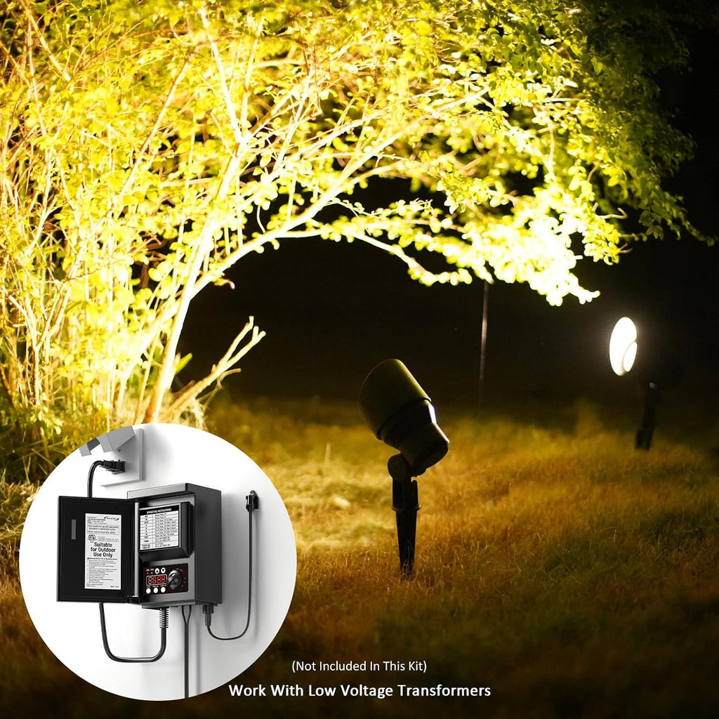 Low Voltage Landscape Spotlights 20W Halogen Spot Lights 12V AC 12PK Outdoor Black Landscape Lighting Kit with Spike Stakes and Connectors 145 Lumen for Garden Lawn