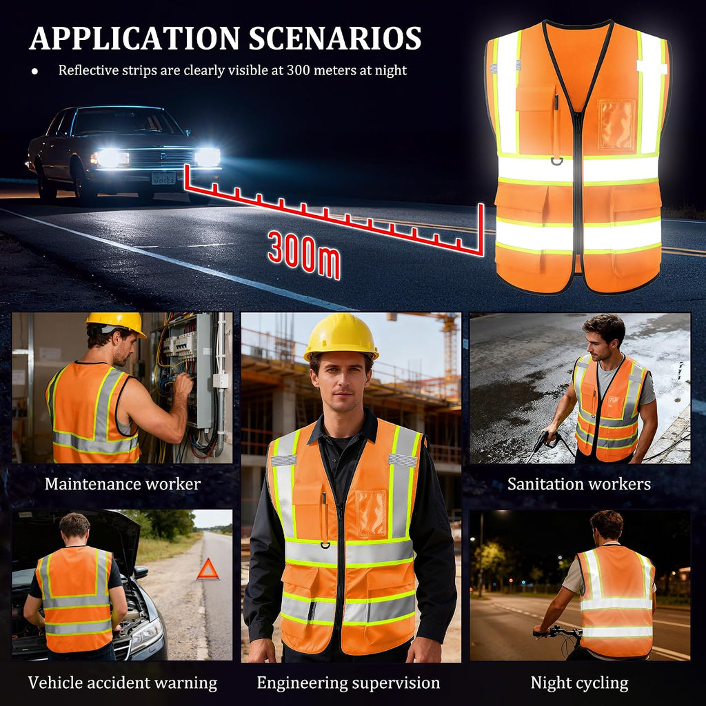 Custom Safety Vest with Logo, High Visibility Reflective Personalized Vest with Pockets and Zipper for Men Women Work