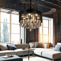 42' Black Luxury Crystal Ceiling Fan with Light 3 Color 3 Speed Modern Chandelier Fan with Remote Control Retractable Blades Fandelier for Living Room Bedroom