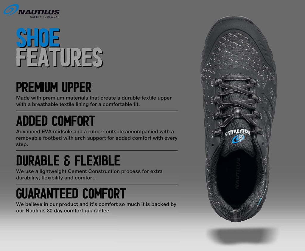 Nautilus Stratus Men's Athletic Work Shoe by FSI Oil and Slip Resistant, Steel Safety Toe, Ultra Lightweight, N1911-Black