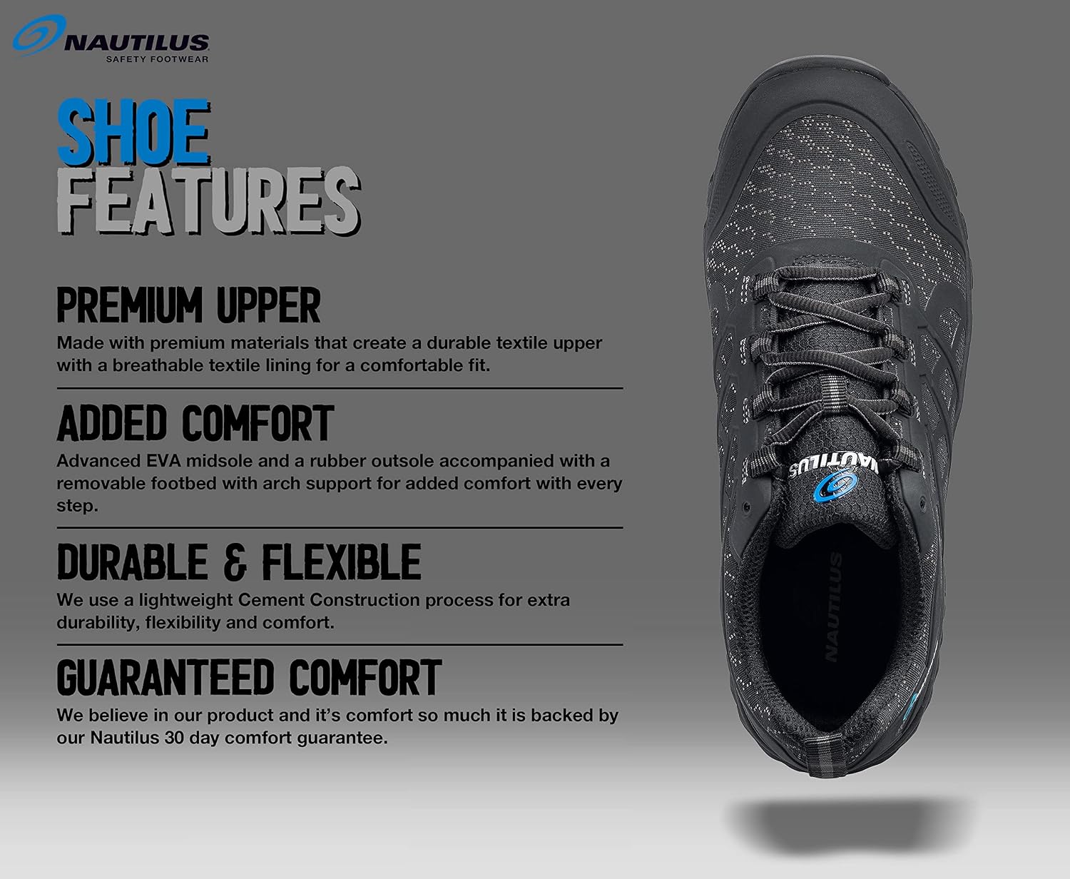 Nautilus Stratus Men's Athletic Work Shoe by FSI Oil and Slip Resistant, Steel Safety Toe, Ultra Lightweight, N1911-Black