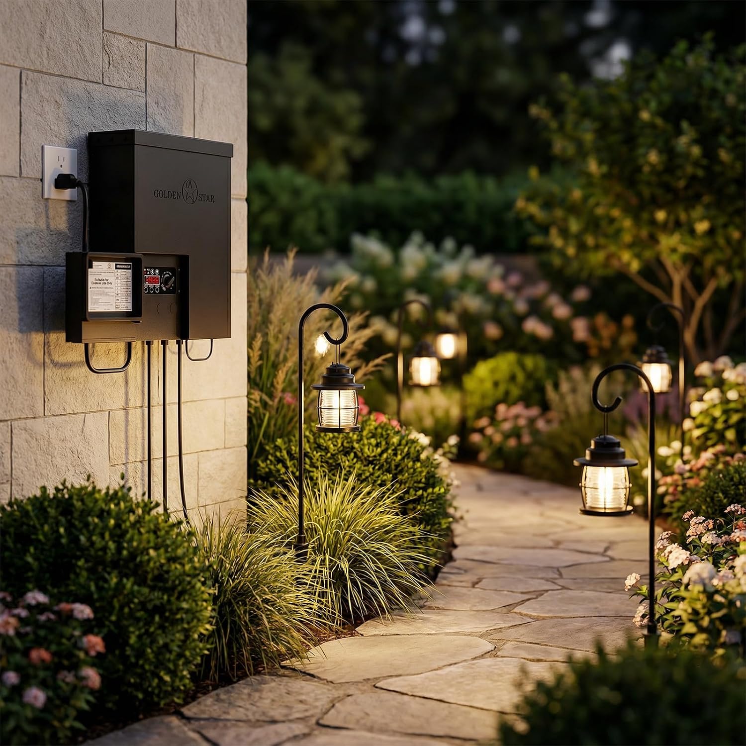 GOLDEN STAR 900W Low Voltage Transformer Outdoor Landscape Power Pack 120V AC to 12V&14V AC with Sensor and Weather Shield for LED Landscape Lighting, Spotlight, Pathway Light, ETL Listed
