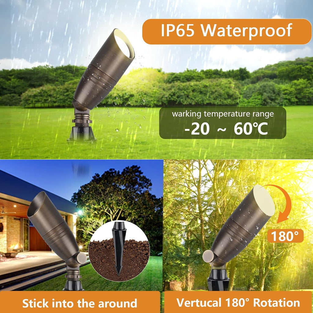 Brass Wired Landscape Light, Low Voltage Landscape Light,12V AC Uplighting Outdoor, Directional Outdoor Landscape Spotlight(4-Pack with PVC Ground Stakes,4 Light Bulbs,4 Code Cutters)