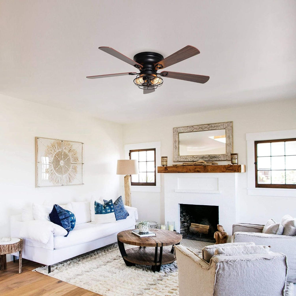 Unknown1 48' Low Profile Metal 5-Blade Ceiling Fan with Remote Black Rustic Wood Blades Included