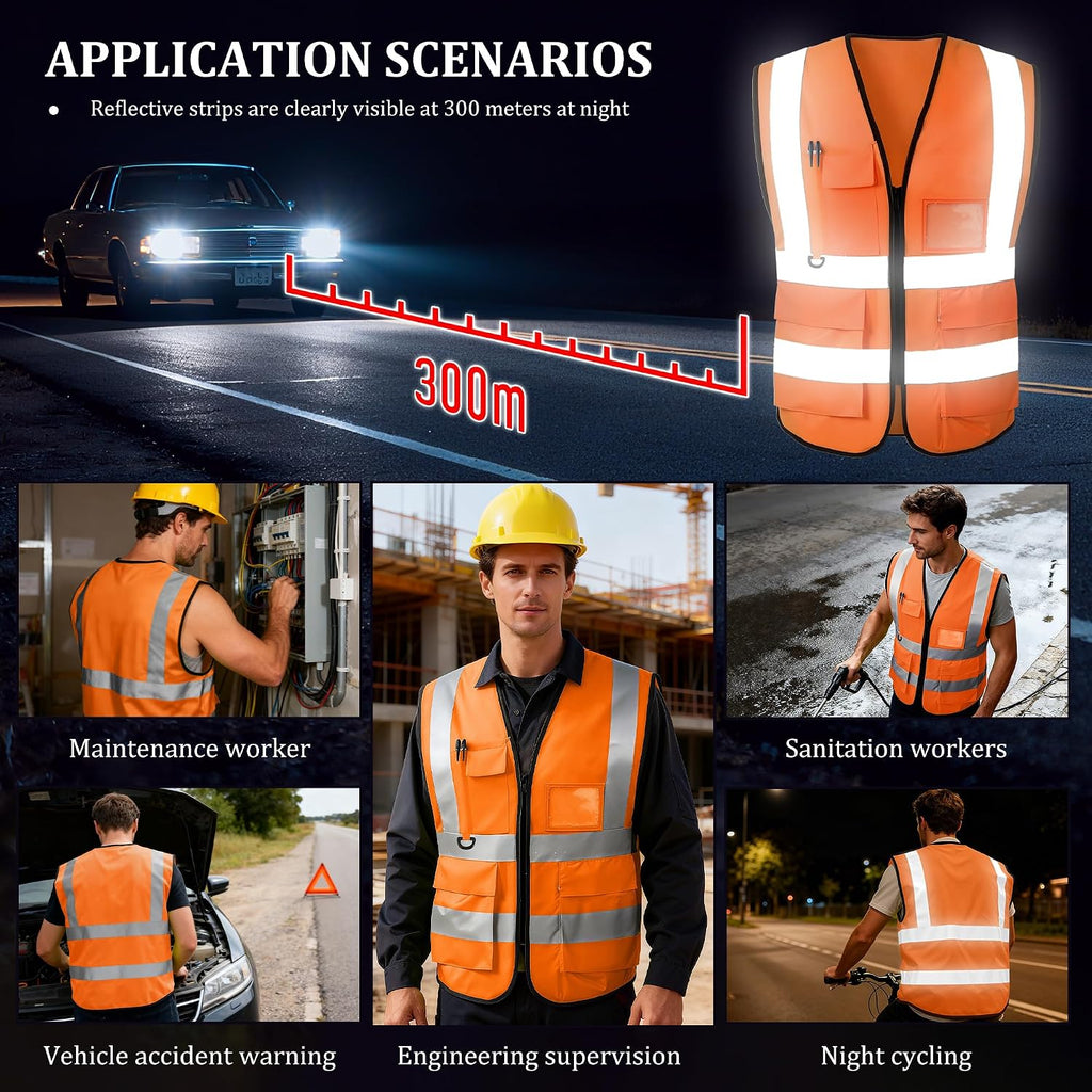 Custom Safety Vest, High Visibility Reflective Personalized Vest with Logo and Pockets for Men Women Construction