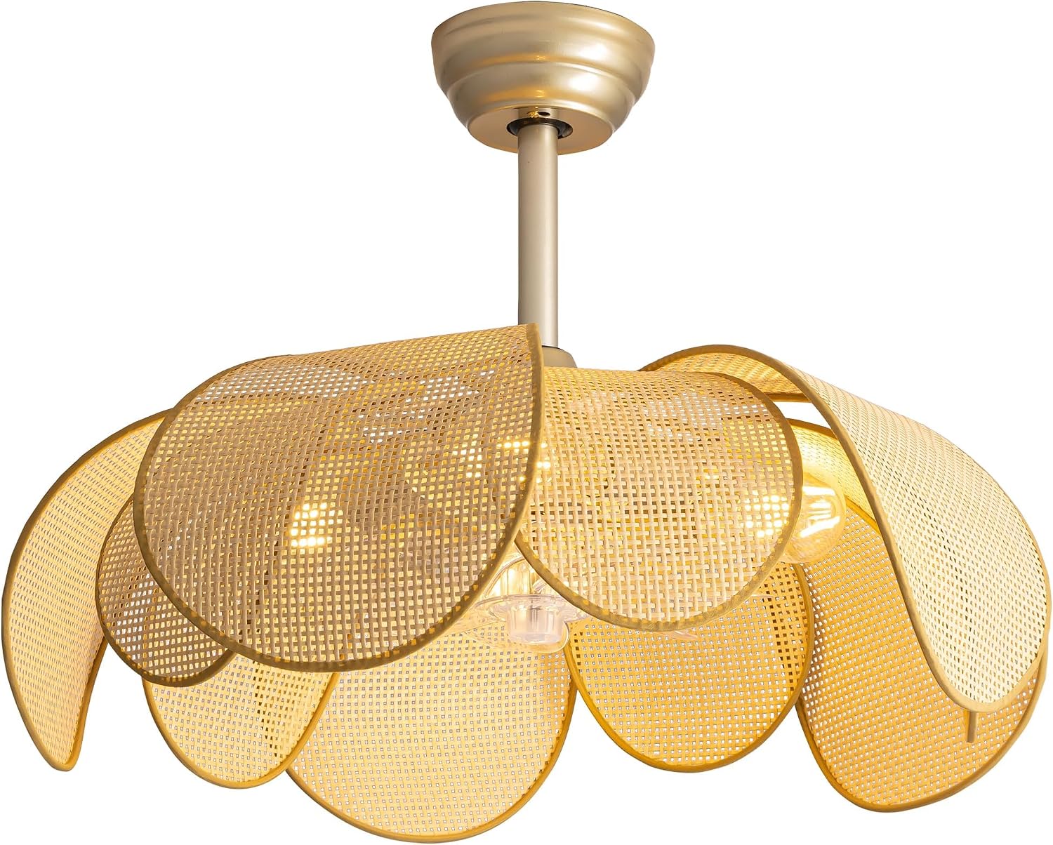 Ceiling Fans with Lights, Fandelier Chandelier Ceiling Fan and Remote,Boho,Flush Mount,Low Profile,for Bedroom,Living Room,Gold