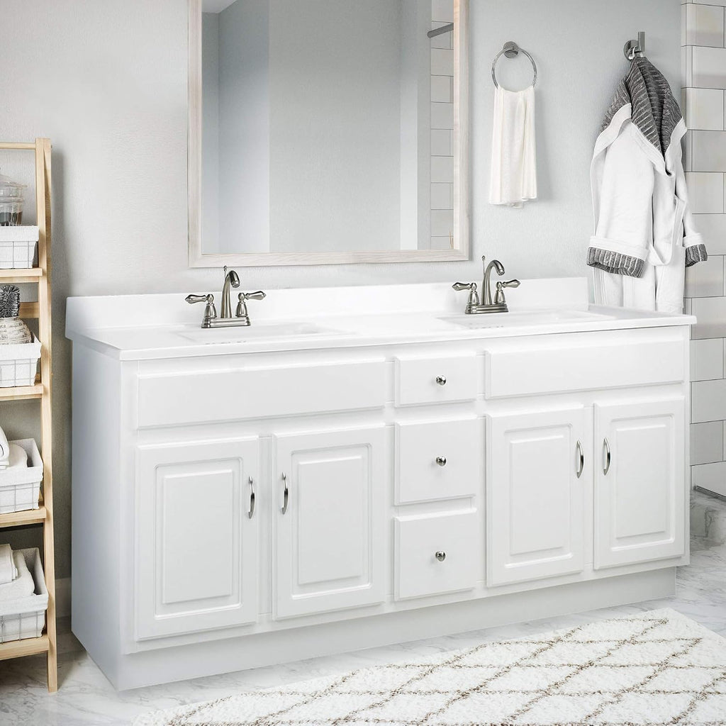 Design House Camilla 73 in. Cultured Marble Centerset Mount Rectangle Double Bowl Vanity Top with Integrated Backsplash, Solid White – Design House, 563510-WHT