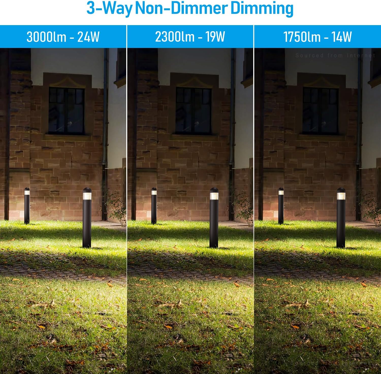 LEONLITE 3CCT LED Bollard Landscape Pathway Light, 43' 14W/19W/24W Adjustable Watts, 120V-277V Commercial Bollard Fixture, 0-10V Dimmable UL Listed Landscape Area Light, Louvered