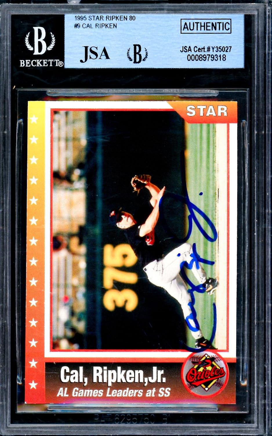 Cal Ripken Jr. Autographed 1995 Star Ripken 80 Card #9 Baltimore Orioles Box Set Beckett BAS #8979318 - Baseball Slabbed Autographed Cards