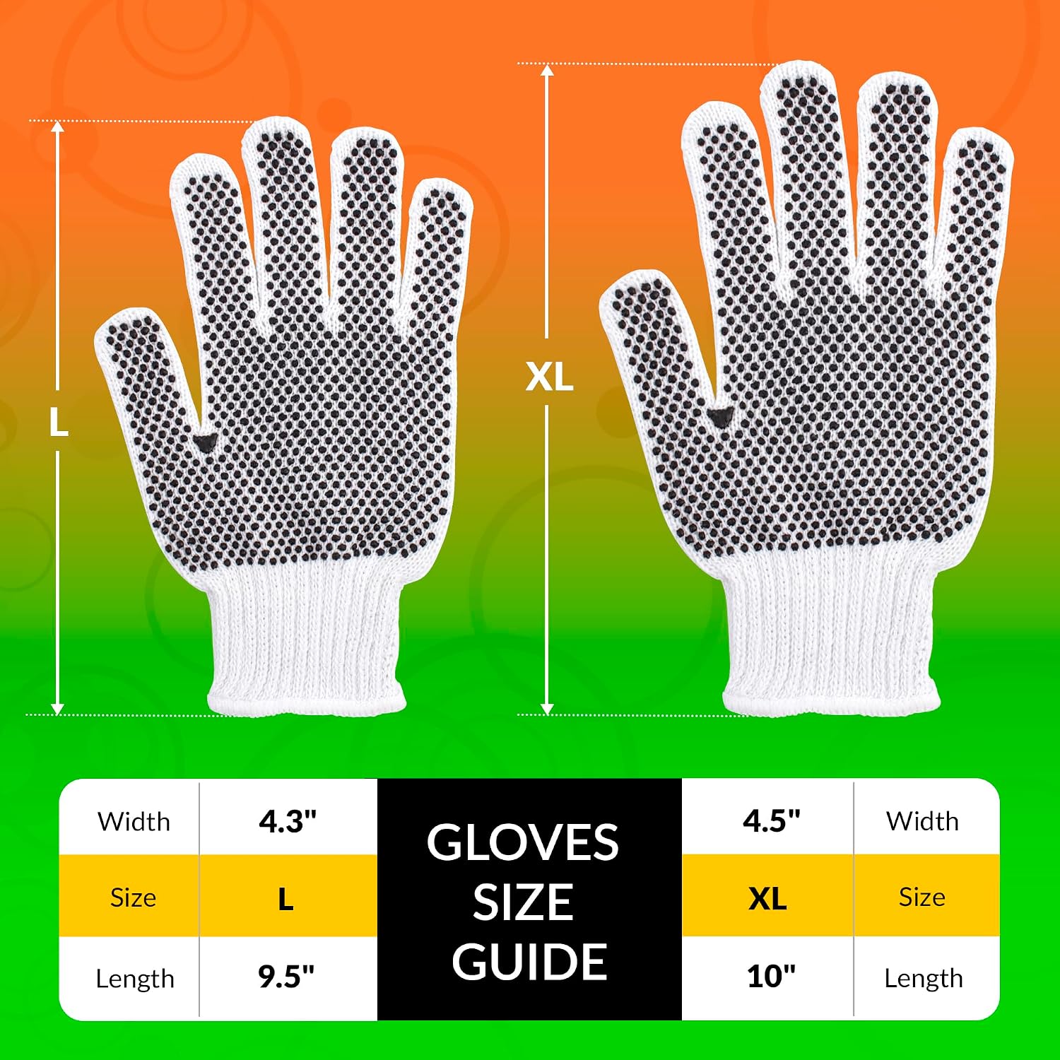 ABC PACK & SUPPLY Work Gloves Bulk, White Polyester Cotton Glove with Black PVC Palm Dots, String Knit Gloves