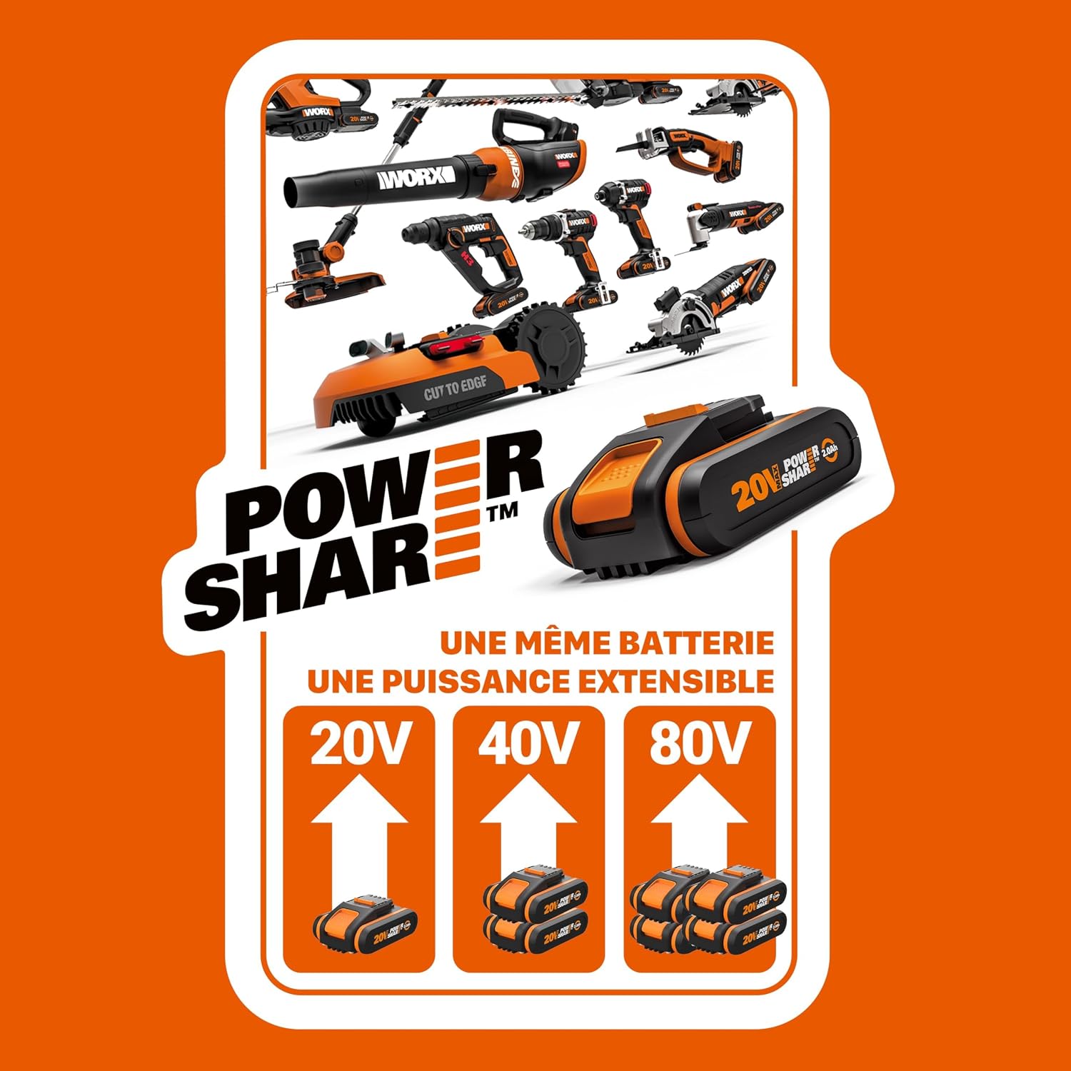 WORX 20V WX550 Cordless Jigsaw and Sabre Saw, 20 mm Stroke, Up to 127 mm, Multifunction, Wood Cutting, Aluminum, Steel, PVC, Pendulum Function, with 1 x 2Ah Battery and Fast Charger