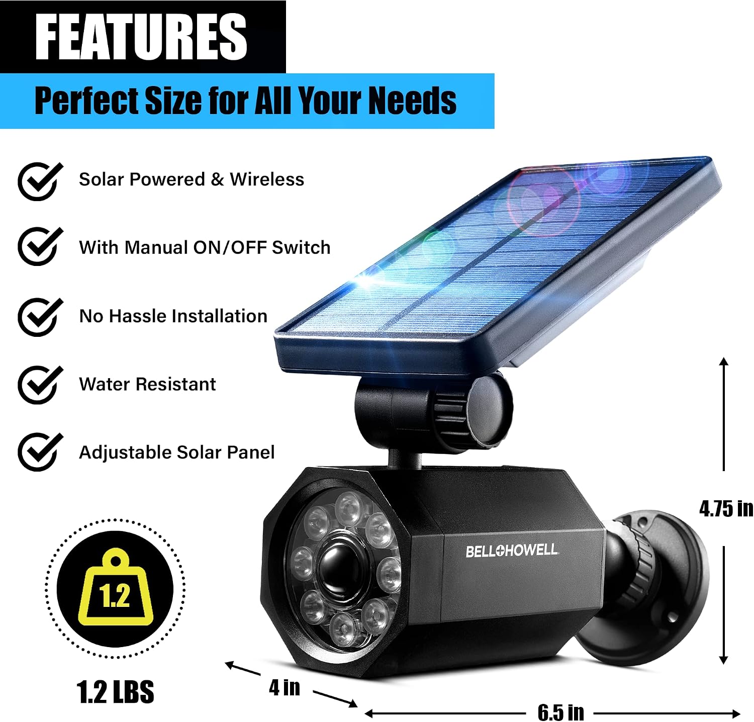 Bell+Howell Bionic Spotlight Motion Solar Spot Lights Outdoor Waterproof, Landscape Lights, Outdoor Solar Yard Lights Weather Resistant, Super Bright LED Lights, for Garden, Lawn As Seen On TV