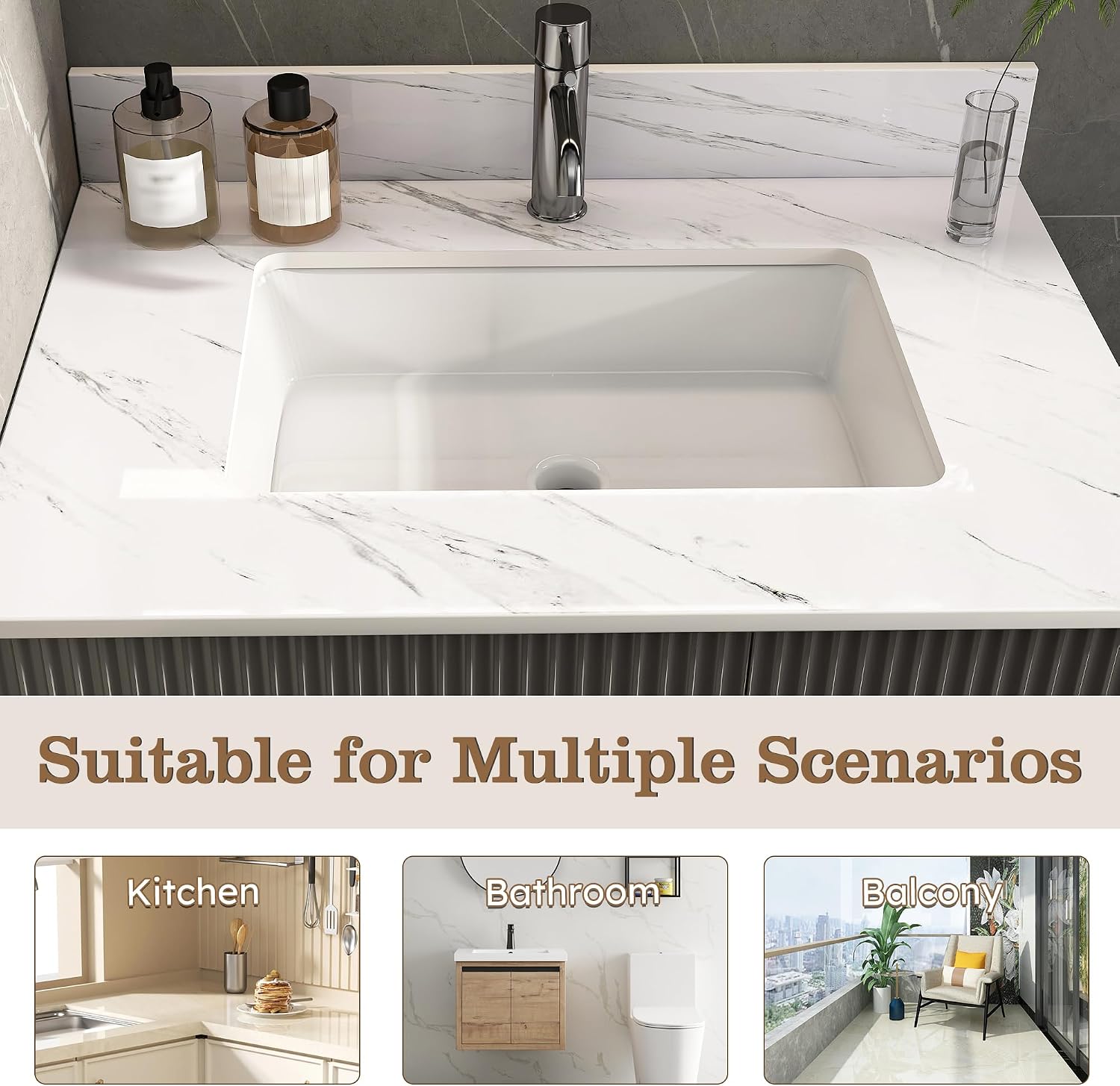 37x22 Marble Bathroom Vanity Top with Sink, Vanity Top with Sink with Pre-drilled Holes and 4' Backsplash, Perfect for Home & Rental Properties