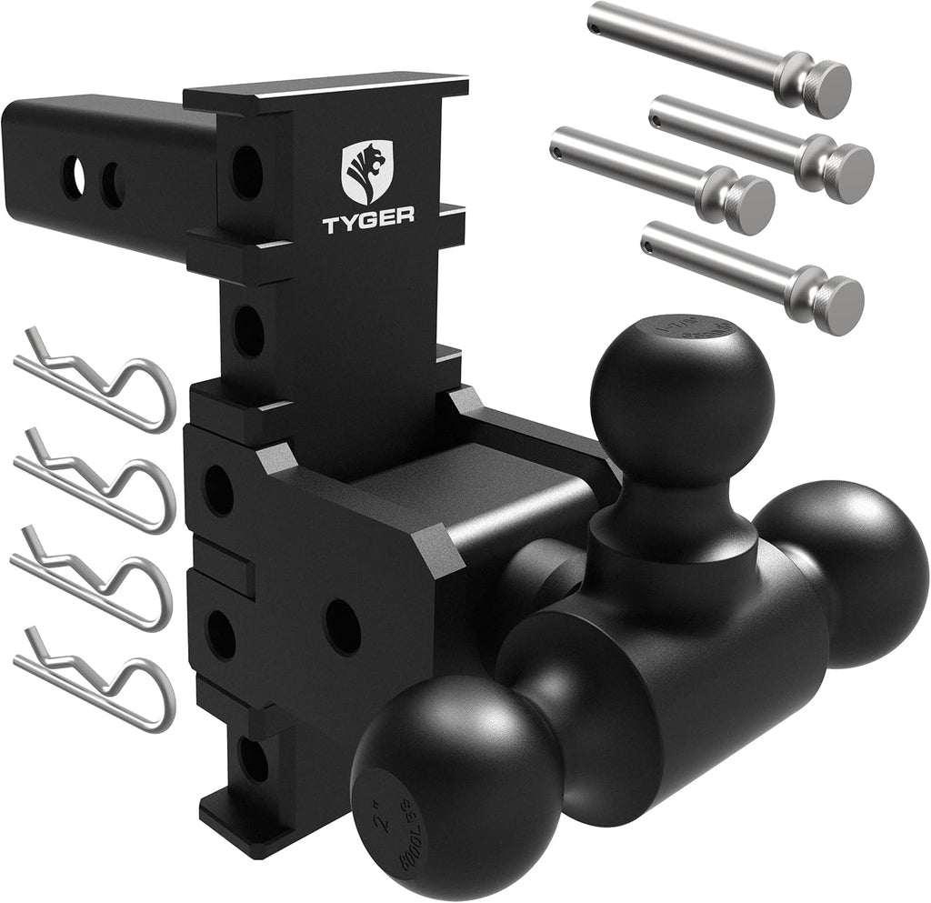 Tyger Auto Adjustable Drop Hitch Tri-Ball Mount with 1-7/8', 2' and 2-5/16' Towing Balls | Fits 2' Receivers | EZ-Align System | 12500 lbs GTW | Carbon Steel | Trailers Boats ATVs RVs | TG-DB6U12058