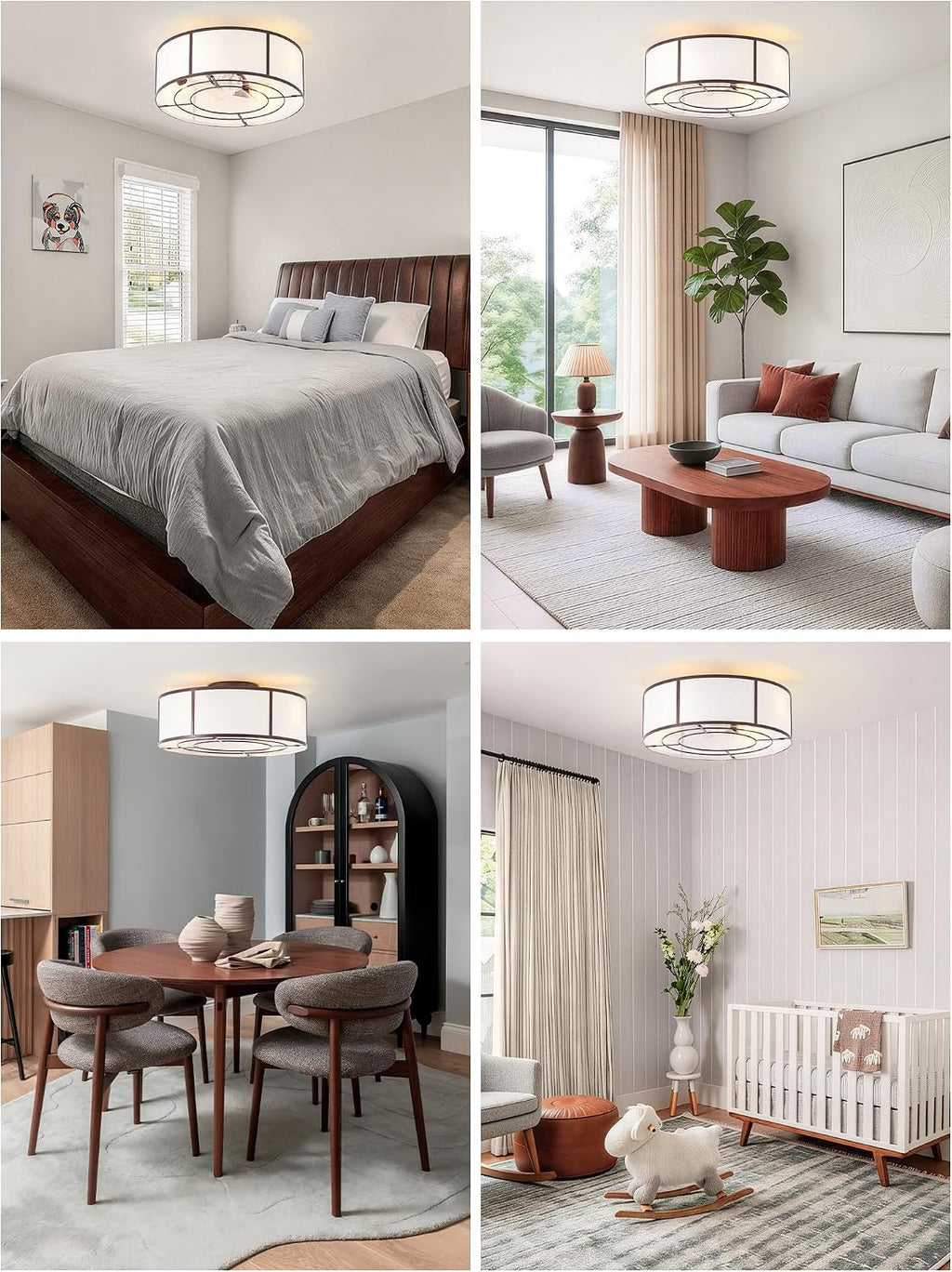 Low Profile Ceiling Fans with Lights, 20' Flush Mount Ceiling Fan with Light, Brown and White Boho Bladeless with 6 Speeds Remote Control for Bedroom, Nursery, Living Room