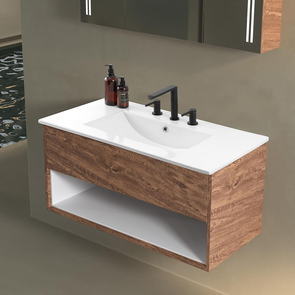 JONATHAN Y Ancillary 36 in. W x 18.25 in. D Ceramic Vanity Sink Top with 3-Hole Rectangular Single Sink Basin, White SNK1003A