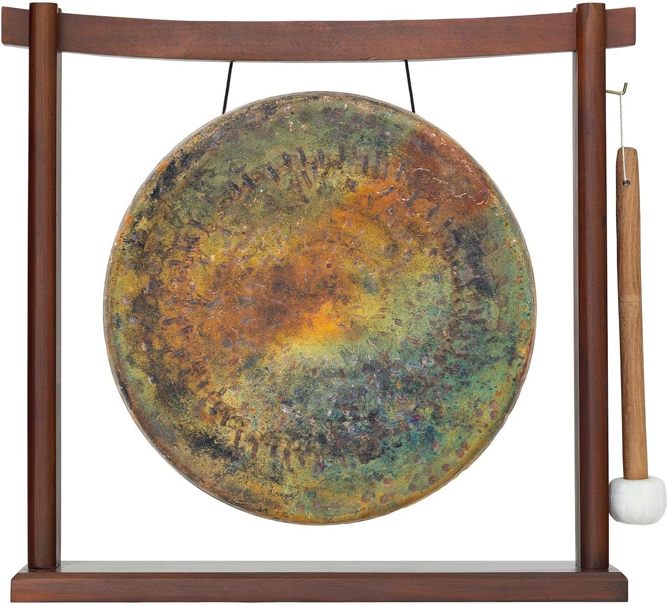 10'-12' Gongs on Woodsonic Stand - Includes Gong, Mallet, & Stand/Easy to Play Traditional Chinese Gong/Easy to Assemble Stylish Wood/Great for Small Spaces