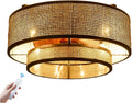 18.9' Boho Caged Ceiling Fan with Lights Remote, 4-Light Vintage Rattan Woven Chandelier Fan with Light Reversible Motor, Chandelier Ceiling Fan for Bedroom, Living Room