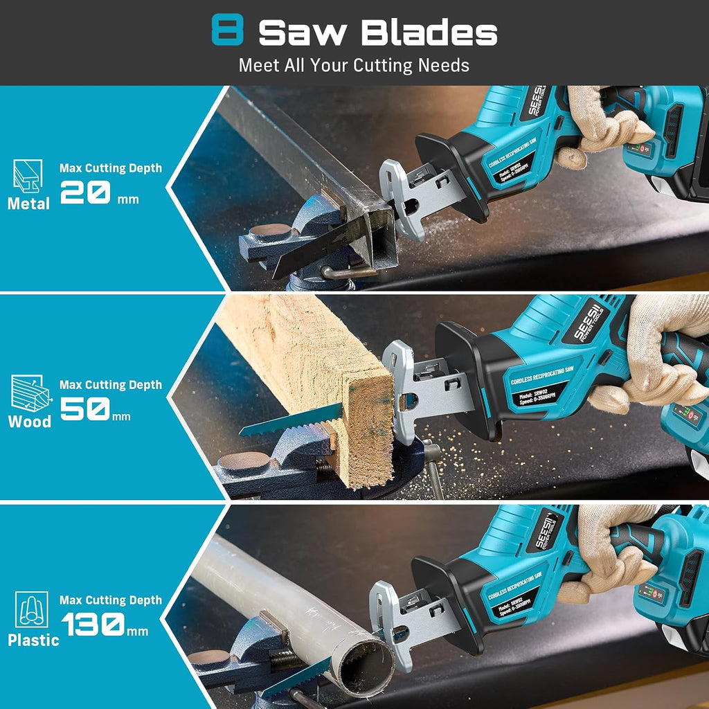 SEESII Bundle Deal Reciprocating Saw Cordless + Cordless Jig Saw for Wood