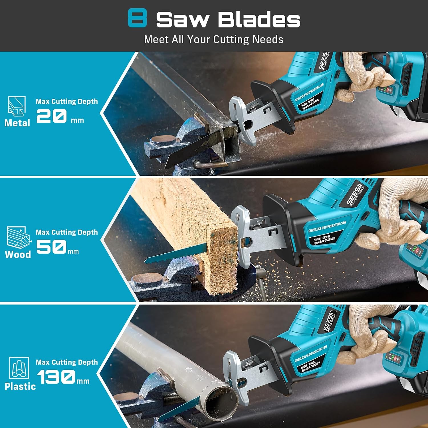 SEESII Bundle Deal Reciprocating Saw Cordless + Cordless Jig Saw for Wood