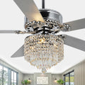 52 Inch Crystal Ceiling Fan with Light and Remote Control, Chrome Modern Chandelier Ceiling Fan Fandelier for Living Room Bedroom