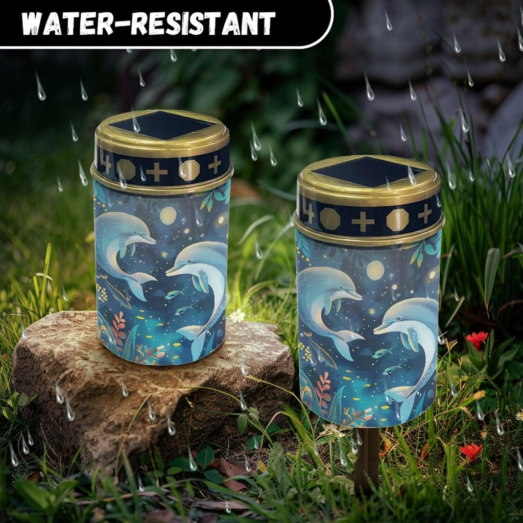 Dolphin Solar Garden Lights Outdoor Solar Walkway Lights,Moon Star Pathway Lights Waterproof Solar Pathway Lights Solar Powered Fairy Lights for Home Path