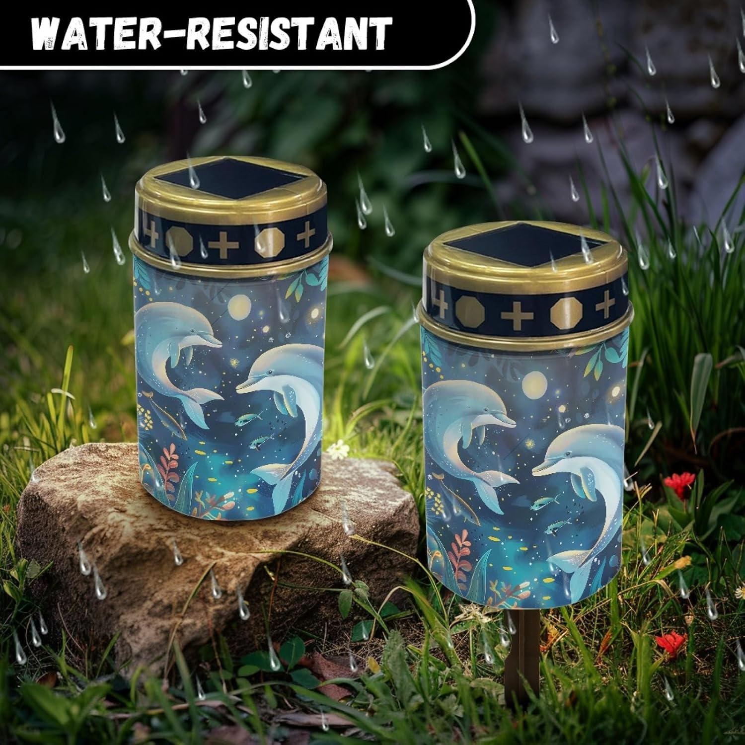 Dolphin Solar Garden Lights Outdoor Solar Walkway Lights,Moon Star Pathway Lights Waterproof Solar Pathway Lights Solar Powered Fairy Lights for Home Path