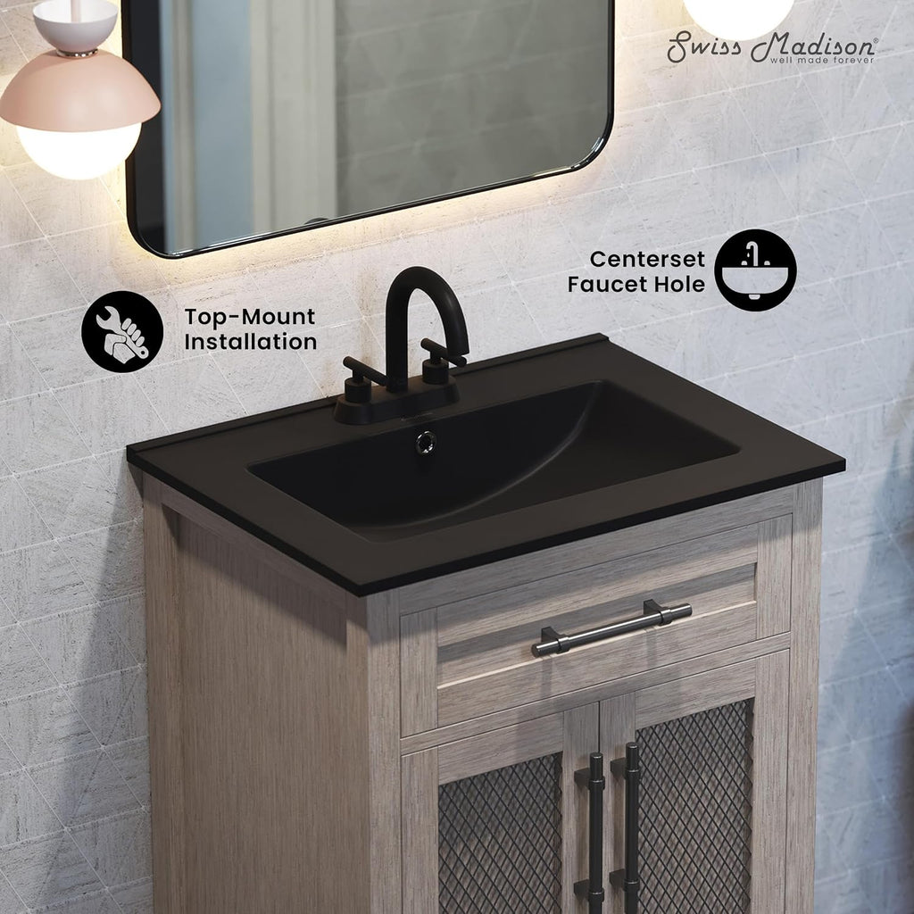 24' Ceramic Vanity Top with Three Holes in Matte Black