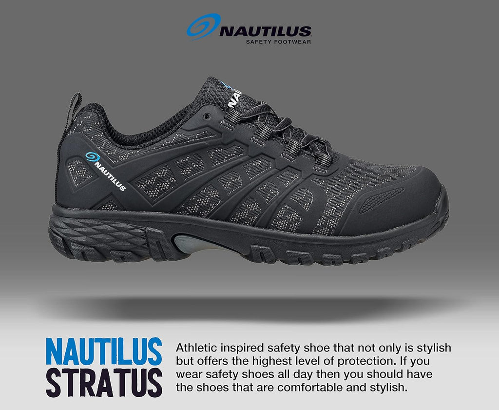 Nautilus Stratus Men's Athletic Work Shoe by FSI Oil and Slip Resistant, Steel Safety Toe, Ultra Lightweight, N1911-Black