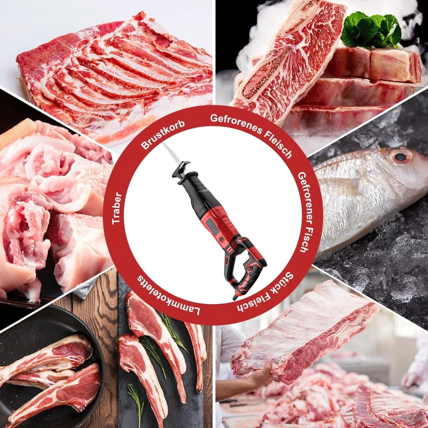 1050W Variable Speed Corded Butcher Bone Saw, Reciprocating Saw Bone Machine, Meat Saw Machine for Bone Cutting, W/4 Saw Blades