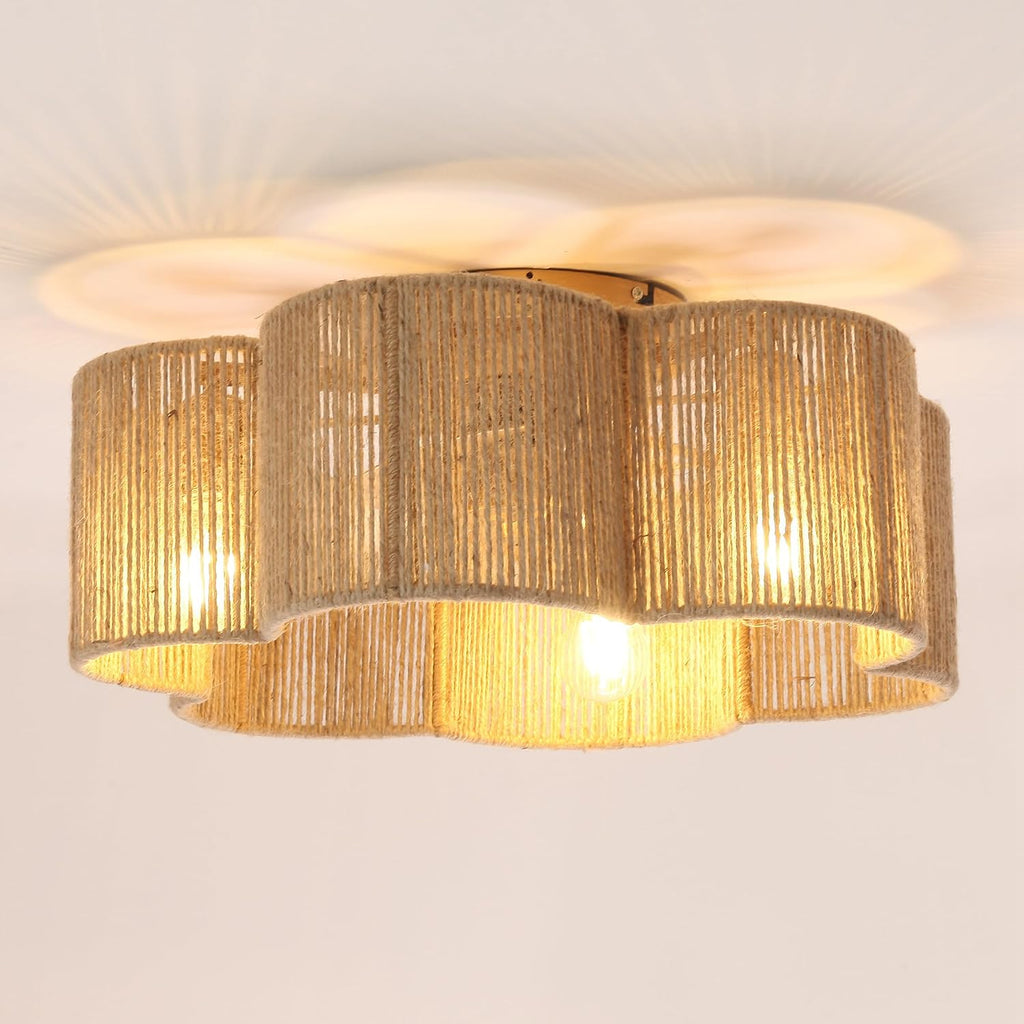 20.9' Boho Cage Ceiling Fan with Light and Remote/APP, Low Profile Flush Mount Ceiling Fans with 6 Speeds and Reversible, Rattan Fandelier Ceiling Fan for Bedroom Nursery Study