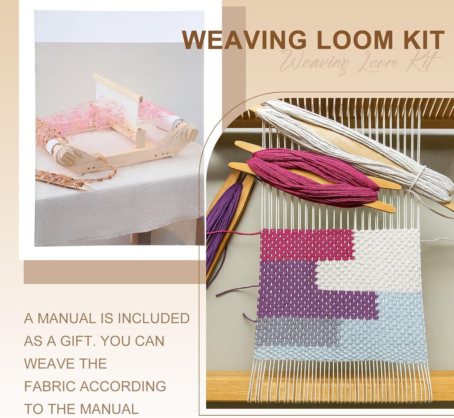 Threlaco 12 Inch Weaving Rigid Heddle Loom Kit Multi Craft Wooden Weaving Loom with Heddle Shed Stick Threads Warping Frame with Pegs and Yarn Stand for Adults Beginners Handcraft DIY Art Crafts