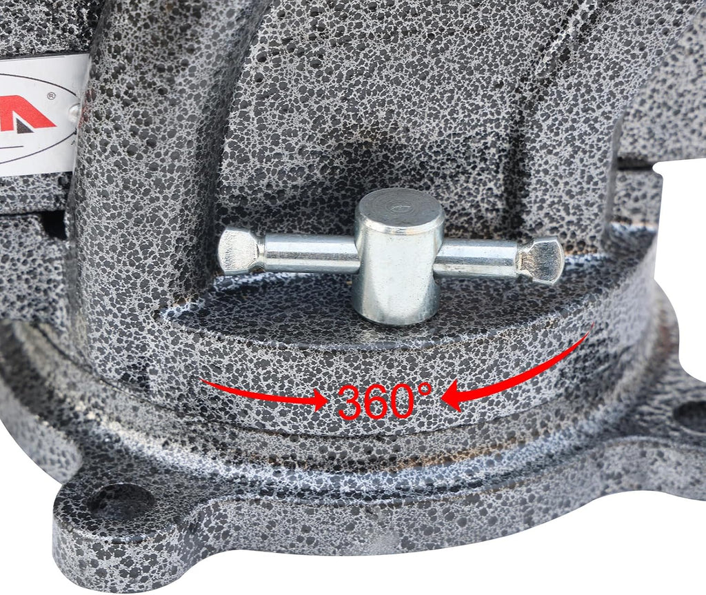 KAKA INDUSTRIAL Bench Vises 4 Inch Jaw Width, 4 Inch Jaw Opening Homeowner's Vise, Swivel Base Heavy Duty, for Drilling, Pipe Cutting, Woodworking HPS-100