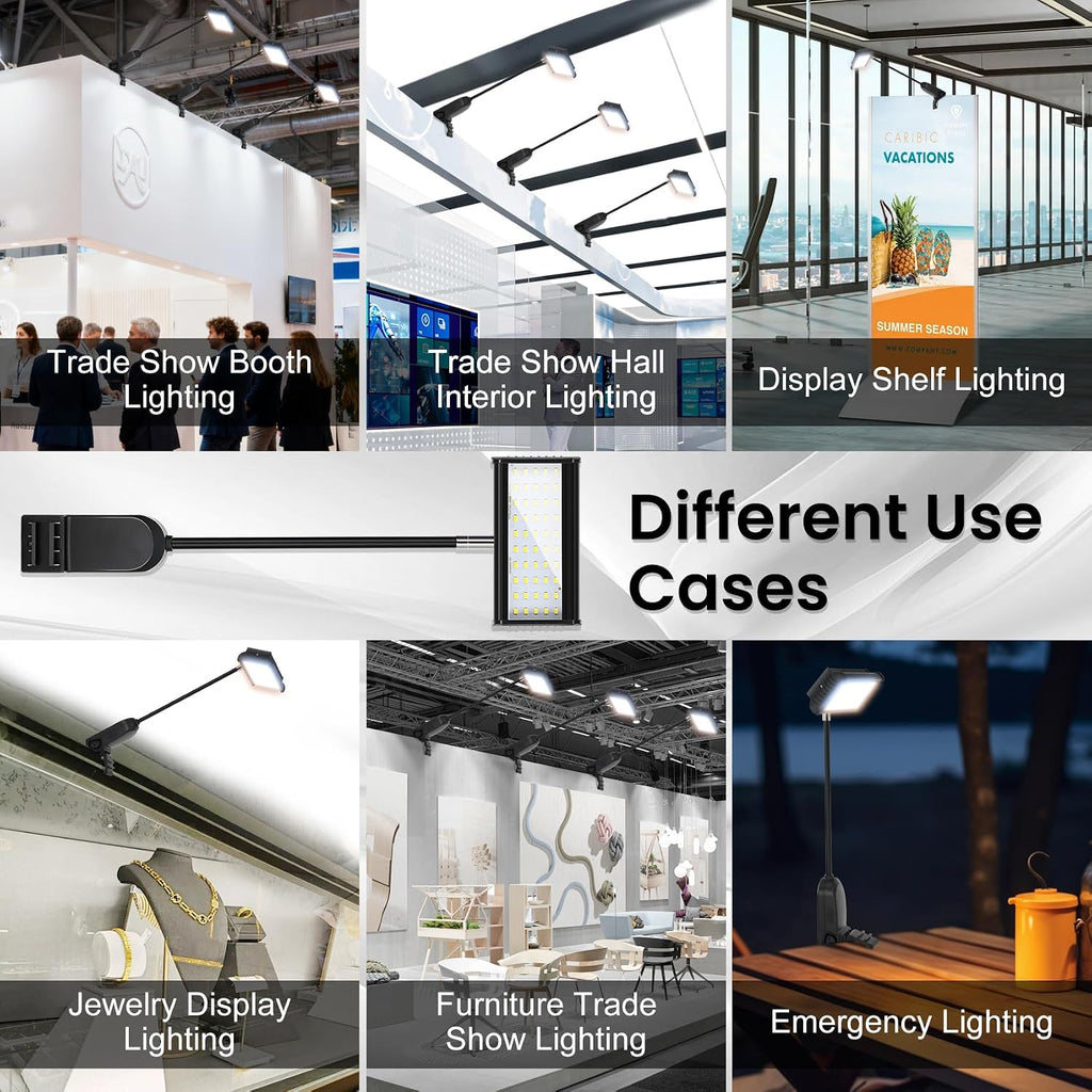 LED Trade Show Display Lights, Connectable for Exhibition Lighting | Energy-Saving Trade Show Lights, Full Accessories, Max 10 Daisy-Chainable, 360° Adjust Light, Two Mount Options