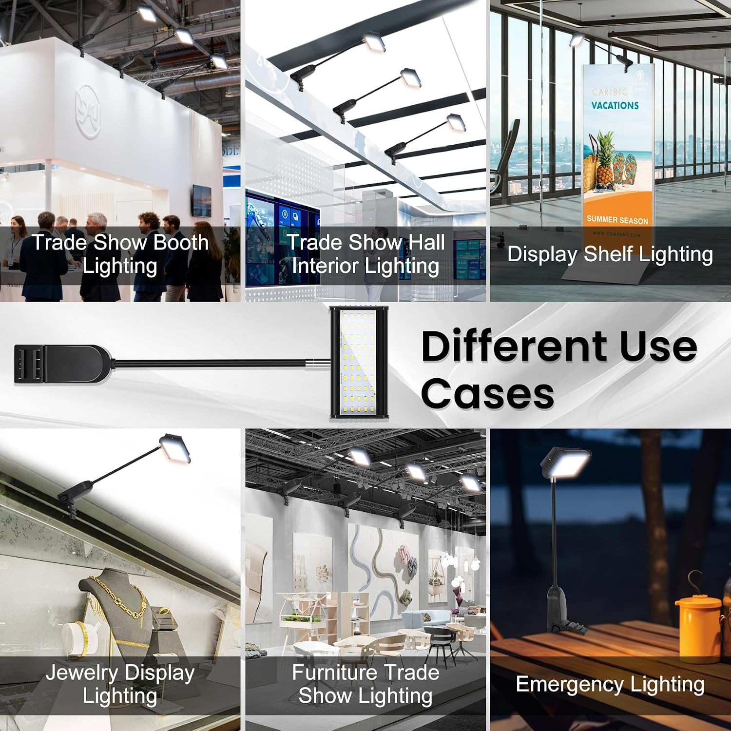 LED Trade Show Display Lights, Connectable for Exhibition Lighting | Energy-Saving Trade Show Lights, Full Accessories, Max 10 Daisy-Chainable, 360° Adjust Light, Two Mount Options