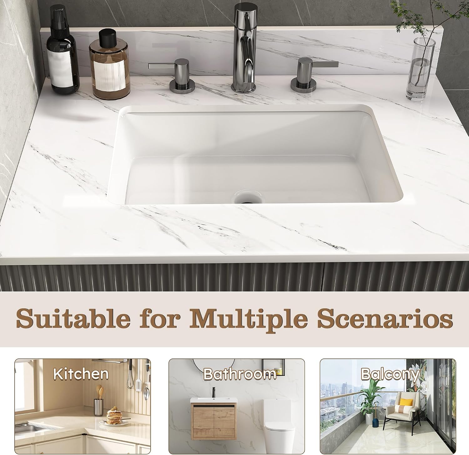 43x22 Marble Bathroom Vanity Top with Sink, Vanity Top with Sink with Pre-drilled Holes and 4' Backsplash, Perfect for Home & Rental Properties