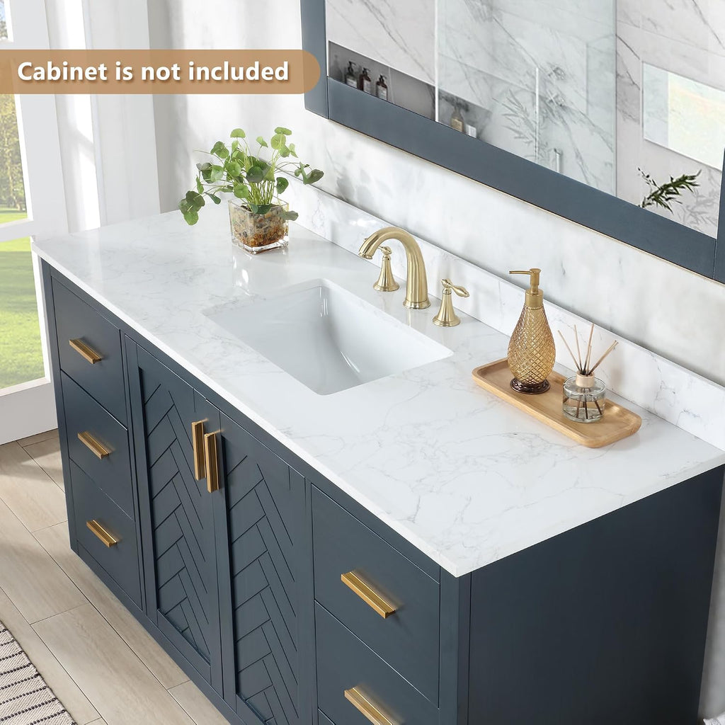 Ceres 61' Engineered Stone Vanity Top in Grain White with Single White Sink