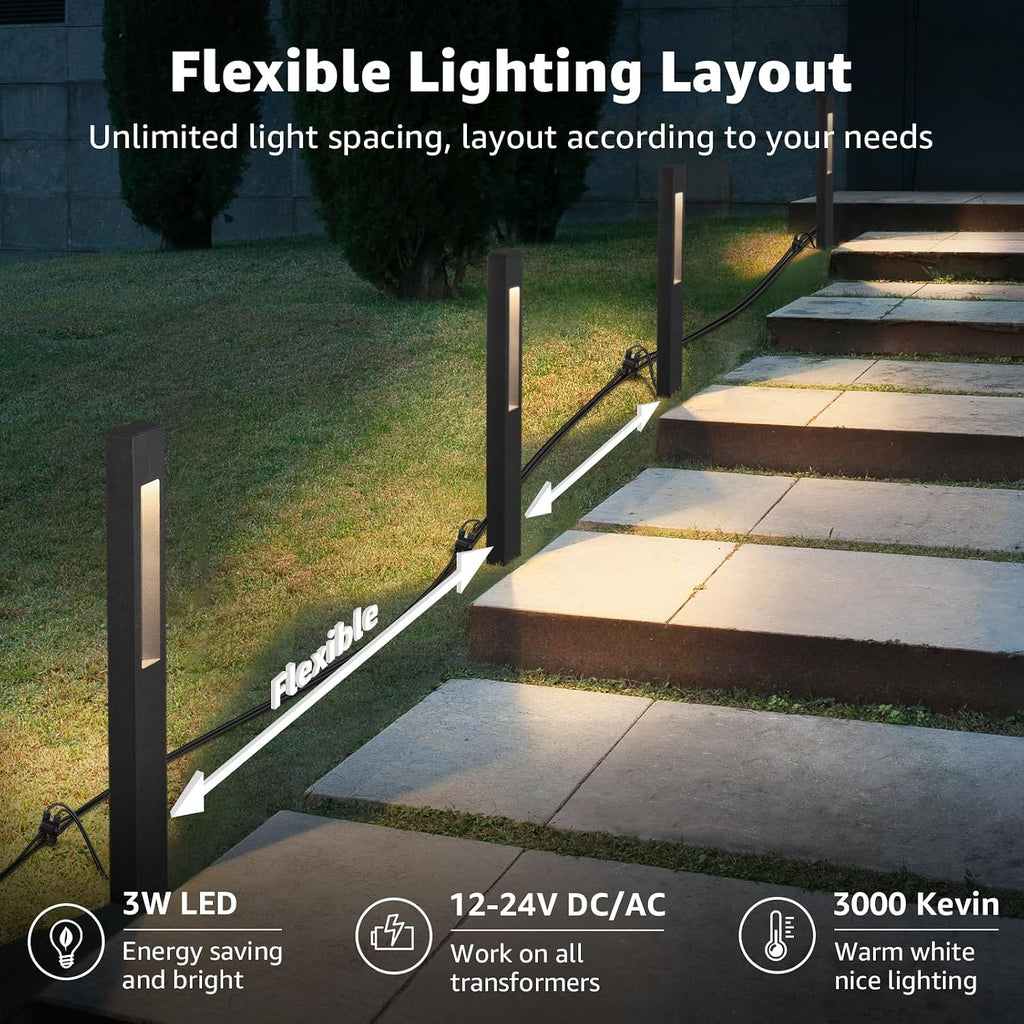 SUNVIE All-In-One LED Low Voltage Landscape Lighting Kit, 8-Pack Pathway Lights with Transformer and 100FT 16/2 AWG Wire, 3000K Waterproof Landscape Path Lights with Connectors for Walkway Garden Yard