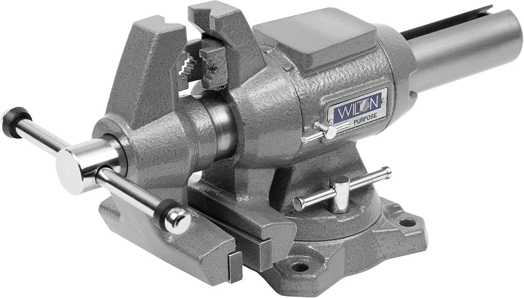 Wilton 4-1/2' Multi-Purpose Bench Vise, 360° Rotating Head & Base, 4' Max Opening (450P) & 5-1/2' Multi-Grip Vise Jaw Pads (21111)