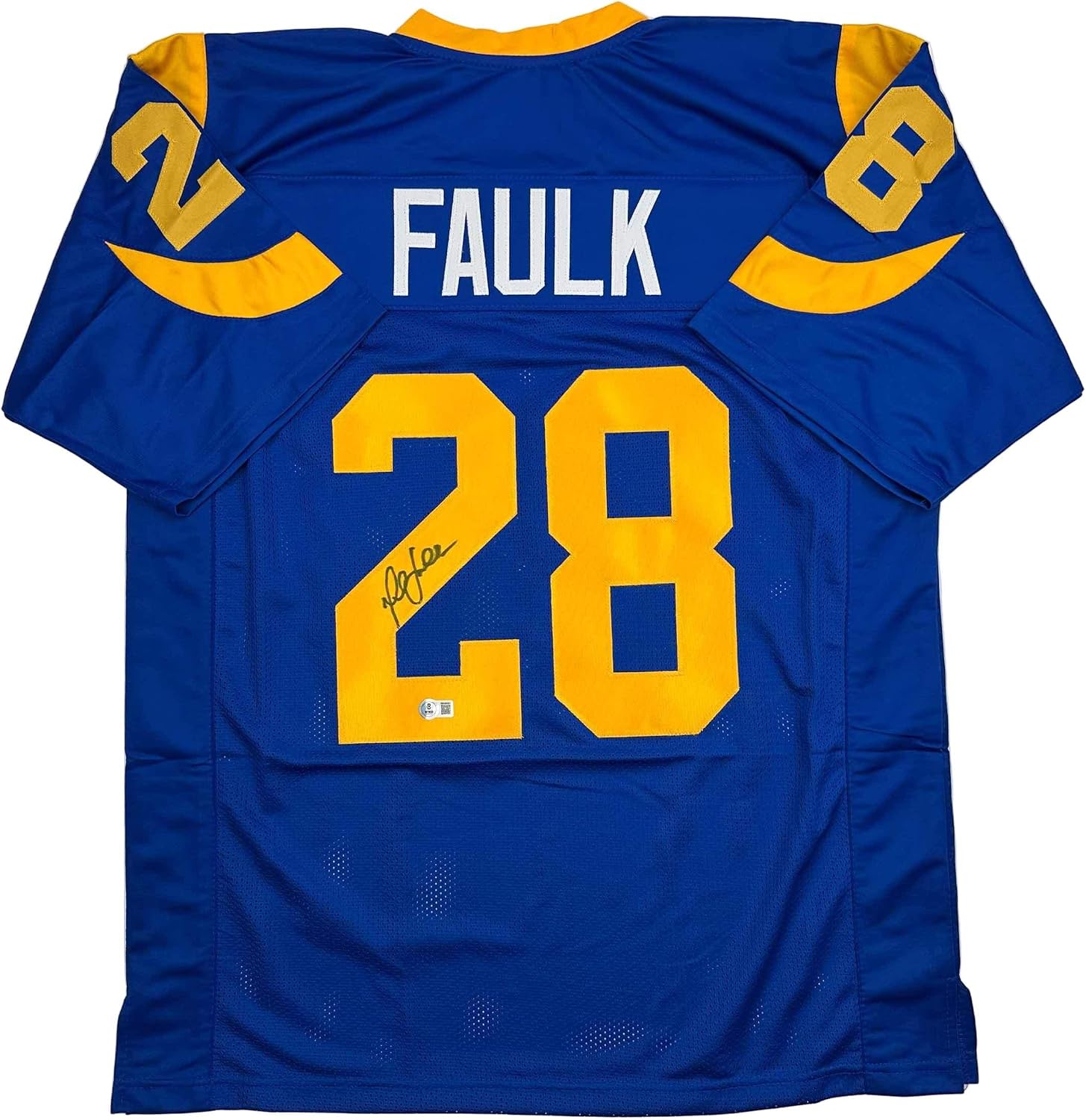Autographed/Signed Marshall Faulk St. Louis Blue Football Jersey JSA COA