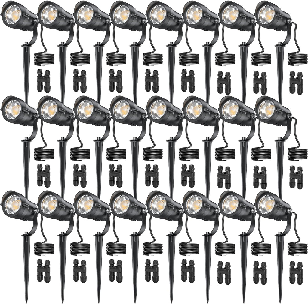 HIBOITEC 24-Pack 12W Low Voltage Landscape Spotlights with Connectors, 2900K 36° Ture Spot Lights Beam, ETL Listed, Outdoor Waterproof Wired Tree Uplights for Yard, Garden, House, Driveway