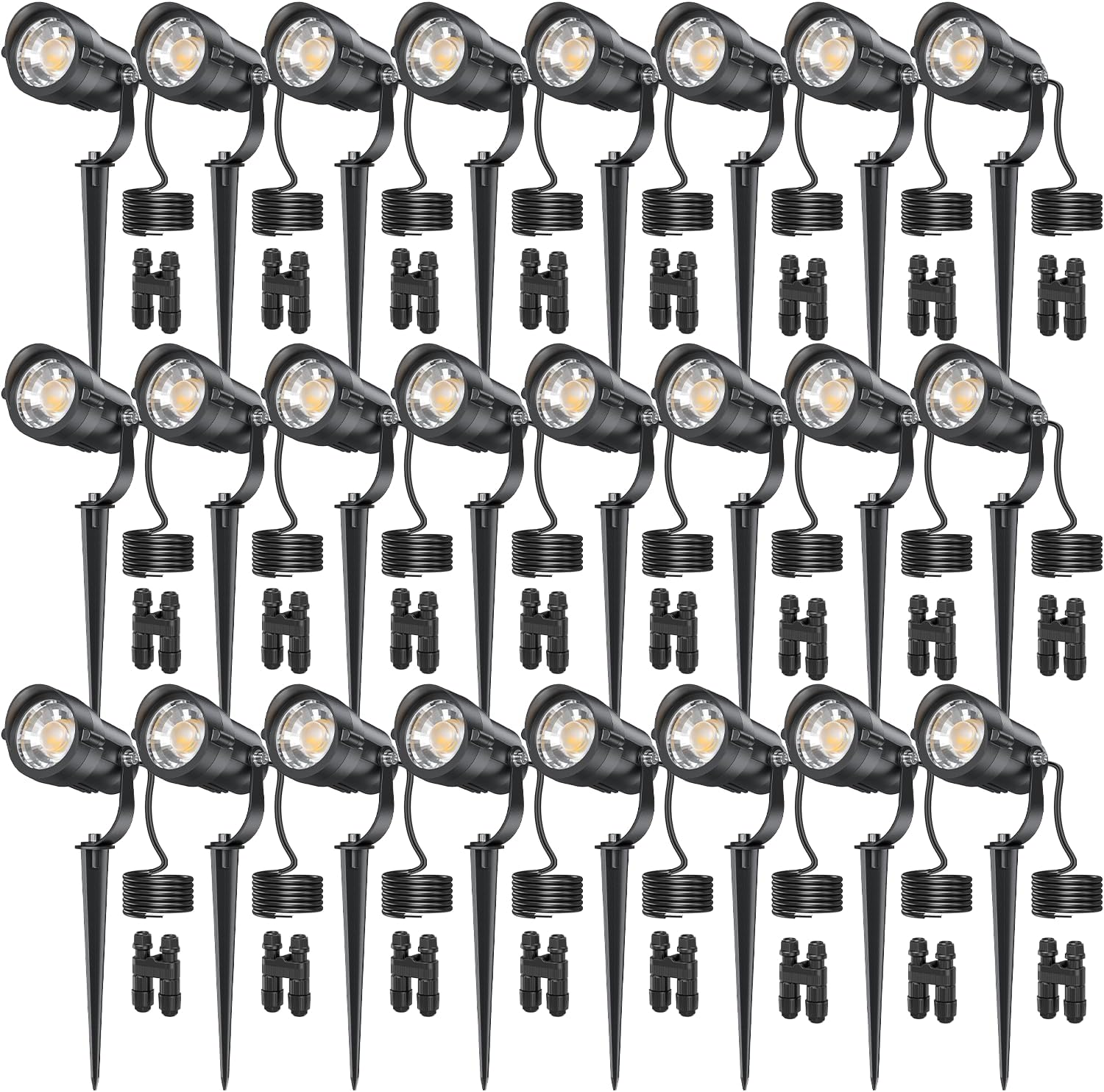 HIBOITEC 24-Pack 12W Low Voltage Landscape Spotlights with Connectors, 2900K 36° Ture Spot Lights Beam, ETL Listed, Outdoor Waterproof Wired Tree Uplights for Yard, Garden, House, Driveway