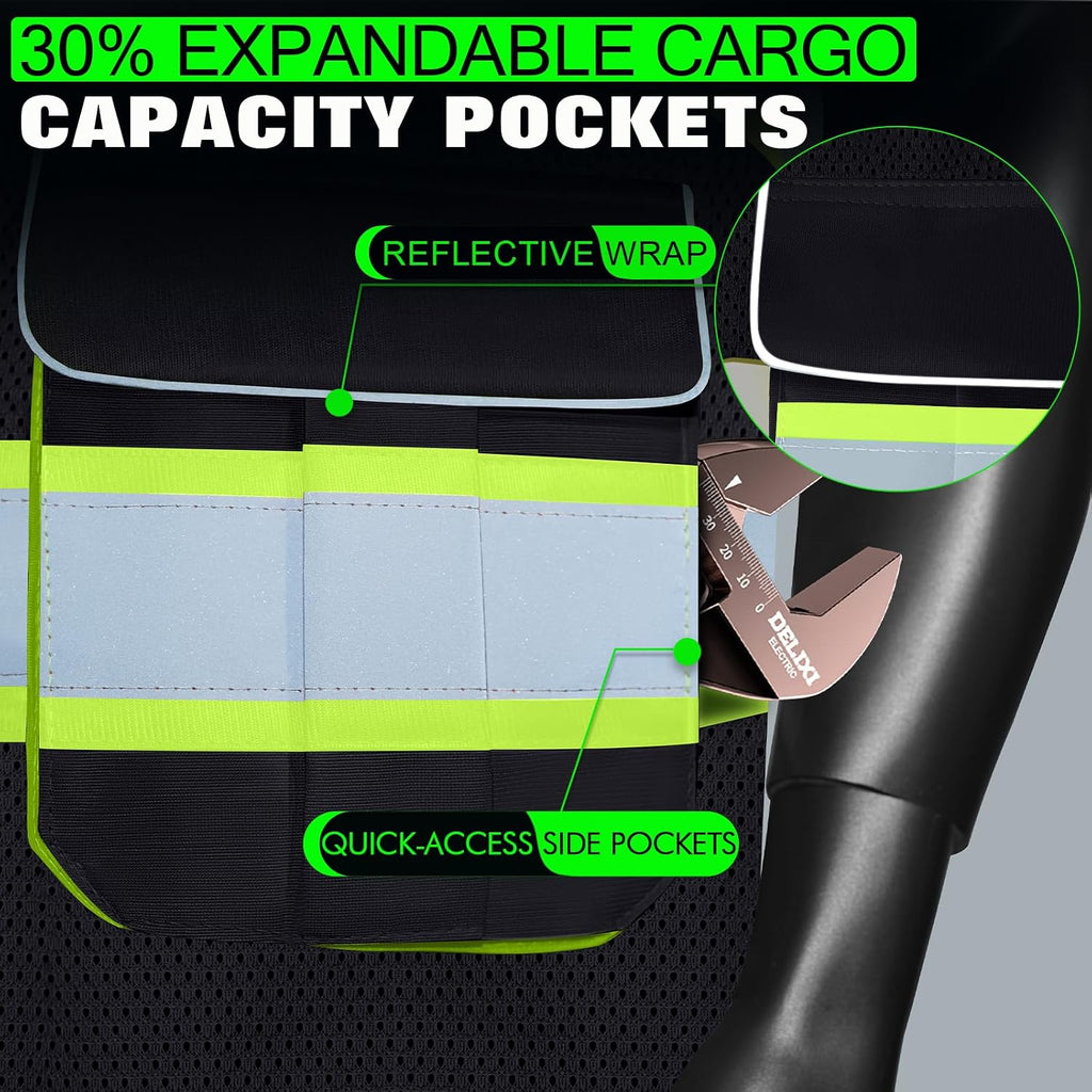 BeautyWill 5 Pack Safety Vest Class2 ANSI Certified Custom Logo High Visibility Reflective Vest for Men -10 Pockets Personalized Logo Heavy-Duty Work Vest（Mesh Black，L）