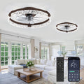 LEDIARY 2 Pack 20 Inch Low Profile Ceiling Fan with Lights and Remote, Dimmable Fandelier Ceiling Fans, Brown Modern Flush Mount Ceiling Fan with 3 Color Temperature Change and 6 Speeds
