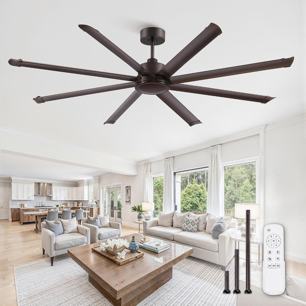 ZMISHIBO 84' Large Industrial Ceiling Fans No light with Aluminum 8 Blades, Commercial Ceiling Fan without Light,Quiet DC Motor, 6 Speeds, Indoor Outdoor Ceiling Fan for Patio,Garage,Shop, Oil Bronze
