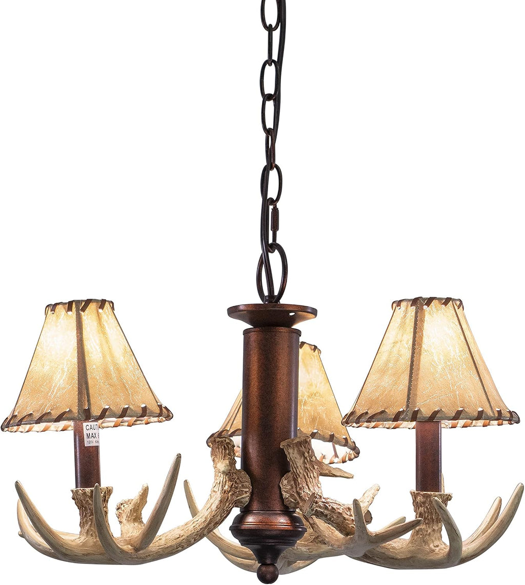 VAXCEL Lodge 3L LED Bronze Rustic Antler Mini Chandelier or Fan Light Kit