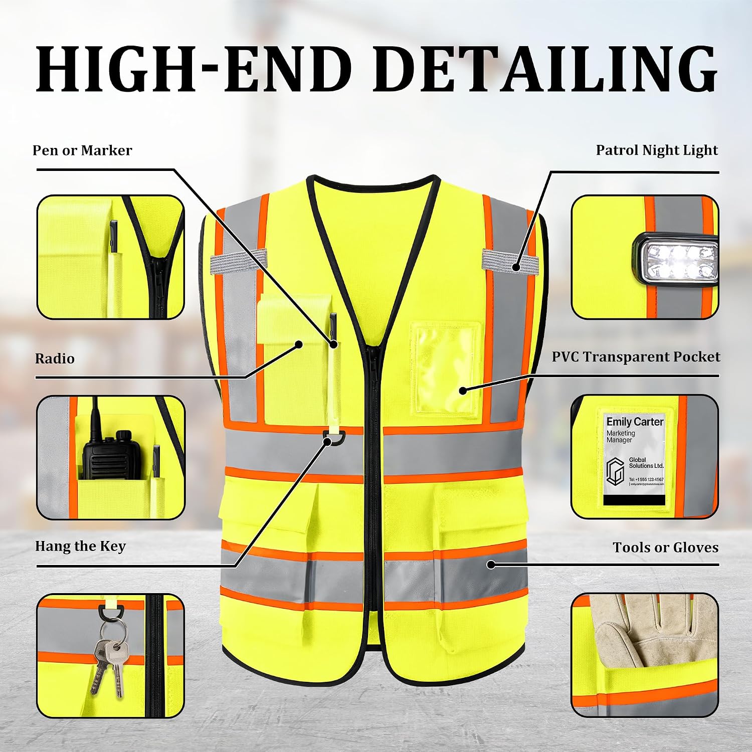 Custom Safety Vest with Logo, High Visibility Reflective Personalized Vest with Pockets and Zipper for Men Women Work
