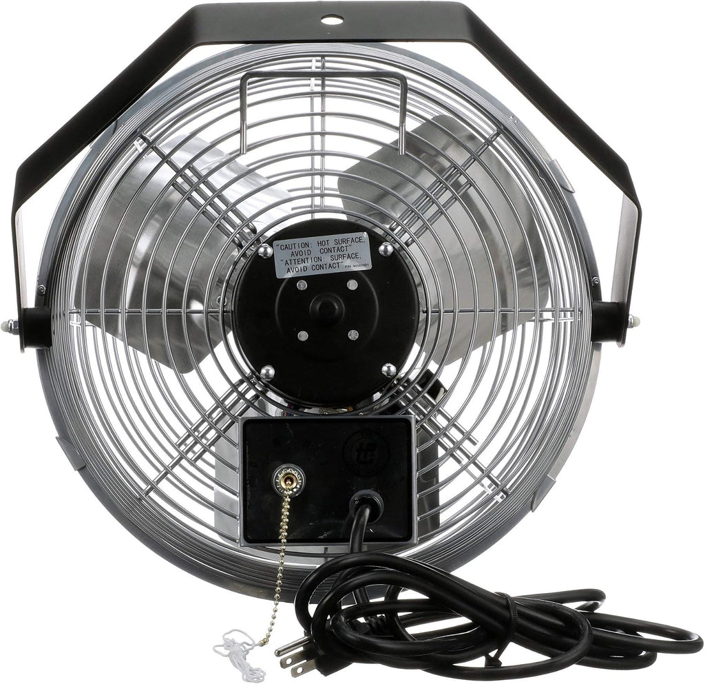 TPI U-12-TE Wall Mount Heavy Duty Ceiling Barn Fan for Garage, Shop, Workstation, Patio, 12' High-Velocity Commercial Indoor/Outdoor Fan, 1/12 Hp