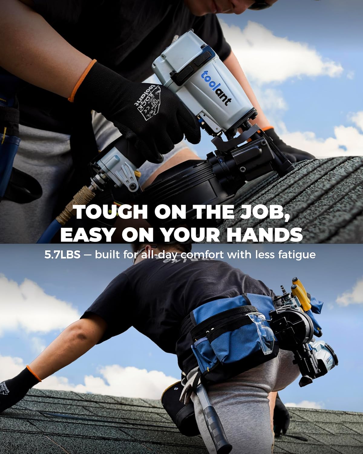 toolant Roofing Nailer, Pneumatic Roofing Nail Gun for 3/4' to 1-3/4' Nails, 120 Coil Capacity, 70-120 PSI, 15 Degree, Heavy Duty Roofing Tool for Asphalt Roofing Shingles, Fencing, and Wood Siding